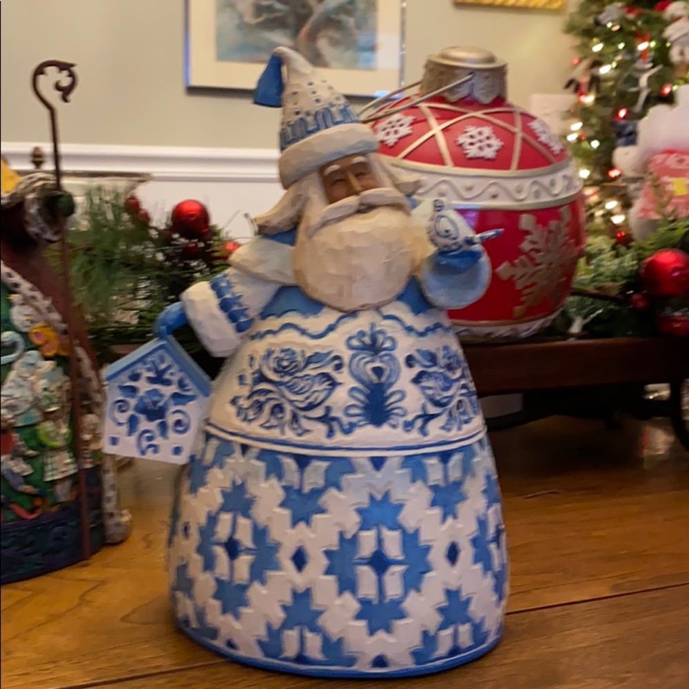 Jim Shore Blue and White patchwork Santa figurine